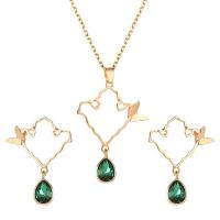 Zinc Alloy Jewelry Sets Stud Earring & necklace with Crystal gold color plated 2 pieces & fashion jewelry & for woman nickel lead & cadmium free 30mm Length Approx 18.9 Inch Sold By Set