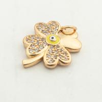 Evil Eye Pendants, Brass, Four Leaf Clover, high quality gold color plated, DIY & micro pave cubic zirconia, nickel, lead & cadmium free, 23x16x3mm, Hole:Approx 0.3mm, Approx 30PCs/Lot, Sold By Lot