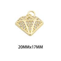 Cubic Zirconia Micro Pave Brass Pendant, Diamond Shape, high quality gold color plated, DIY & micro pave cubic zirconia, nickel, lead & cadmium free, 20x17x3mm, Hole:Approx 0.3mm, Approx 30PCs/Lot, Sold By Lot
