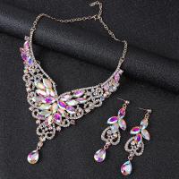 Zinc Alloy Jewelry Sets Stud Earring & necklace with Crystal AB color plated 2 pieces & fashion jewelry & for woman & with rhinestone nickel lead & cadmium free 105mm Length Approx 16.54 Inch Sold By Set