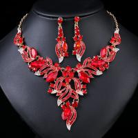 Zinc Alloy Jewelry Sets Stud Earring & necklace with Crystal 2 pieces & fashion jewelry & for woman & with rhinestone red nickel lead & cadmium free 76mm Length Approx 16.54 Inch Sold By Set