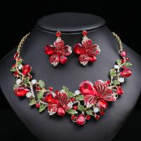 Tibetan Style Jewelry Sets, Stud Earring & necklace, Flower, plated, 2 pieces & fashion jewelry & for woman & with rhinestone, more colors for choice, nickel, lead & cadmium free, 28x35mm, Length:Approx 16.54 Inch, Sold By Set