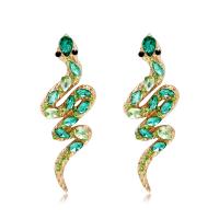 Zinc Alloy Stud Earring Snake fashion jewelry & for woman & with rhinestone golden nickel lead & cadmium free Sold By Pair