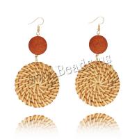Wood Earring, with Rattan, fashion jewelry & for woman, 80x36mm, Sold By Pair