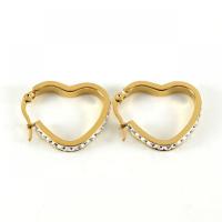 Titanium Steel  Earring, 18K gold plated, fashion jewelry & for woman & with rhinestone, golden, 23x24mm, Sold By Pair