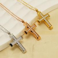 Stainless Steel Jewelry Necklace 304 Stainless Steel Cross Vacuum Ion Plating fashion jewelry & micro pave cubic zirconia & for woman Sold Per Approx 17.72 Inch Strand
