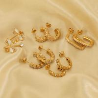 チタン鋼のイヤリング, チタン鋼, 18Kゴールドメッキ, 異なるスタイルを選択 & 女性用 & ライン石のある, 金色, 売り手 ペア