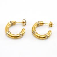 Boucle d'oreille Acier Titane, avec perle de plastique, Plaqué d'or 18K, styles différents pour le choix & pour femme & avec strass, doré, Vendu par paire