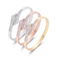 Titanium Steel Bracelet & Bangle, with White Shell, Vacuum Ion Plating, for woman & with rhinestone, more colors for choice, Inner Diameter:Approx 50x58mm, Sold By PC