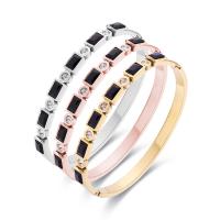 Titanium Steel Bracelet & Bangle, with Black Shell, Donut, Vacuum Ion Plating, for woman & with rhinestone, more colors for choice, Inner Diameter:Approx 50x58mm, Sold By PC
