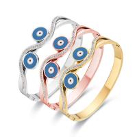 Evil Eye Jewelry Bracelet, Titanium Steel, Vacuum Ion Plating, for woman & enamel & with rhinestone, more colors for choice, Inner Diameter:Approx 48x58mm, Sold By PC