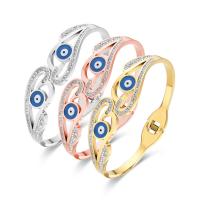 Evil Eye Jewelry Bracelet, Titanium Steel, Vacuum Ion Plating, evil eye pattern & for woman & enamel & with rhinestone, more colors for choice, Inner Diameter:Approx 48x60mm, Sold By PC