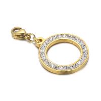 Bag Purse Charms Keyrings Keychains 304 Stainless Steel Donut Vacuum Ion Plating with rhinestone golden 20mm Sold By PC