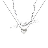 Multi Layer Necklace, Brass, Heart, silver color plated, Double Layer & fashion jewelry & for woman, nickel, lead & cadmium free, Length:Approx 39 cm, Sold By PC