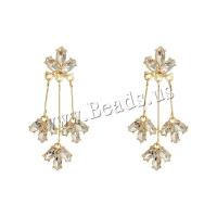 Tibetan Style Drop Earrings, with Cubic Zirconia, Maple Leaf, gold color plated, fashion jewelry & for woman, nickel, lead & cadmium free, 45x28mm, Sold By Pair