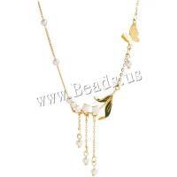 Tibetan Style Jewelry Necklace, with Plastic Pearl, with 5CM extender chain, gold color plated, fashion jewelry & different styles for choice & for woman & enamel, mixed colors, nickel, lead & cadmium free, Length:Approx 36 cm, Sold By PC