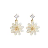 Zinc Alloy Drop Earrings Brass with Cubic Zirconia & Resin Flower gold color plated fashion jewelry & for woman mixed colors nickel lead & cadmium free Sold By Pair