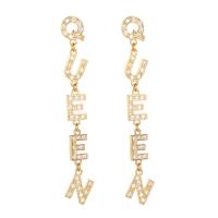Brass Drop Earring Alphabet Letter real gold plated fashion jewelry & micro pave cubic zirconia & for woman nickel lead & cadmium free Sold By Pair