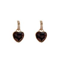 Crystal Earrings Brass with Crystal Heart real gold plated fashion jewelry & for woman nickel lead & cadmium free Sold By Pair