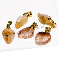 Quartz Gemstone Pendants, with Iron, Leaf, DIY, white, about:20-40mm, Sold By PC