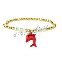 Brass Bracelet & Bangle with Plastic Pearl Dolphin plated fashion jewelry nickel lead & cadmium free 4mm Length 18 cm Sold By PC