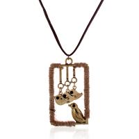 Zinklegierung Schmuck Halskette, mit Hanfgarn & Wachsschnur, Quadrat, plattiert, Modeschmuck, goldfarben, frei von Nickel, Blei & Kadmium, 60mm, Länge:44 cm, verkauft von PC