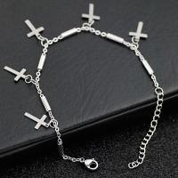 Stainless Steel Jewelry Bracelet, 304 Stainless Steel, with 5cm extender chain, Cross, plated, fashion jewelry, silver color, about:1-1.5 CM, Length:16 cm, Sold By PC