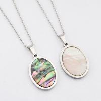 Stainless Steel Jewelry Necklace, 304 Stainless Steel, with Shell, with 5cm extender chain, Oval, plated, fashion jewelry, more colors for choice, 16x23mm, Length:45 cm, Sold By PC