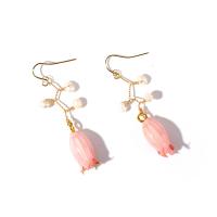 Brass Drop Earring with Freshwater Pearl Flower plated fashion jewelry nickel lead & cadmium free 70mm Sold By Pair