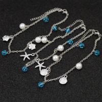 Stainless Steel Anklet 304 Stainless Steel with zinc alloy pendant & Crystal & Plastic Pearl with 5cm extender chain plated fashion jewelry silver color Sold By PC