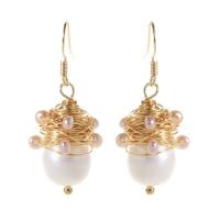 Brass Drop Earring, with Freshwater Pearl, plated, fashion jewelry, white, nickel, lead & cadmium free, 40mm, Sold By Pair