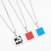 Stainless Steel Jewelry Necklace 304 Stainless Steel with Gemstone with 5cm extender chain Square plated fashion jewelry 13mm Inner Approx 65mm Length 45 cm Sold By PC