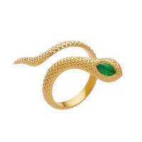 титан Манжеты палец кольцо, Змея, плакированный настоящим золотом, регулируемый & инкрустированное микро кубического циркония & Женский, размер:6, продается PC