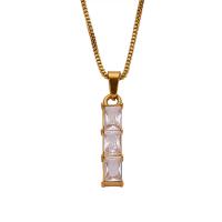 Titanium Steel Necklace, 18K gold plated, fashion jewelry & box chain & micro pave cubic zirconia & for woman, 5x20mm, Hole:Approx 5mm, Length:Approx 18.5 Inch, Sold By PC