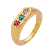 Titanium Steel Finger Ring 18K gold plated & micro pave cubic zirconia & for woman 6mm US Ring Sold By PC