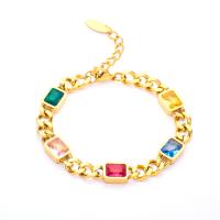 Titanium Steel Bracelet with 2inch extender chain 18K gold plated micro pave cubic zirconia & for woman 8mm Length Approx 6.7 Inch Sold By PC