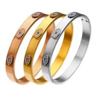 Titanium Steel Bangle, Vacuum Ion Plating, evil eye pattern & micro pave cubic zirconia & for woman, more colors for choice, Inner Diameter:Approx 60mm, Sold By PC