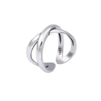 Серебро 925 пробы Манжеты палец кольцо, регулируемый & Женский, серебряный, 12mm, отверстие:Приблизительно 5mm, размер:7, продается PC