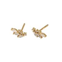 925 Sterling Silver Stud Earring Leaf plated for woman & with rhinestone 8mm Sold By Pair