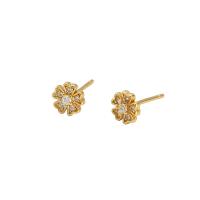 925 Sterling Silver Stud Earring Flower plated for woman & with rhinestone 6mm Sold By Pair