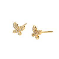 925 Sterling Silver Stud Earring, Butterfly, plated, for woman & with rhinestone, more colors for choice, 6.30x5.50mm, Hole:Approx 5mm, Sold By Pair