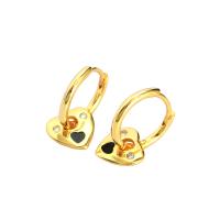 925 Sterling Silver Huggie Hoop Drop Earring, Heart, plated, for woman & enamel & with rhinestone, more colors for choice, 10mm, 8.7mm, Sold By Pair