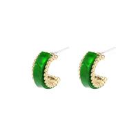 Brass Stud Earring, gold color plated, fashion jewelry & for woman, green, nickel, lead & cadmium free, 15x7mm, Sold By Pair