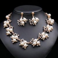Zinc Alloy Jewelry Sets Stud Earring & necklace with Plastic Pearl rose gold color plated 2 pieces & fashion jewelry & for woman & with rhinestone nickel lead & cadmium free Length Approx 16.54 Inch Sold By Set