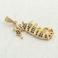 Cubic Zirconia Micro Pave Brass Pendant, Seahorse, high quality gold color plated, DIY & micro pave cubic zirconia, nickel, lead & cadmium free, 32x15x3mm, Hole:Approx 0.3mm, Approx 30PCs/Lot, Sold By Lot