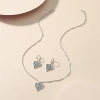 Zinc Alloy Jewelry Sets earring & necklace with 1.97inch extender chain Heart Antique finish 2 pieces & fashion jewelry & for woman nickel lead & cadmium free Length Approx 17.52 Inch Sold By Set
