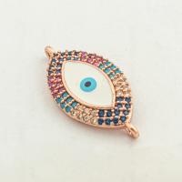 Evil Eye Connector, Brass, high quality gold color plated, DIY & micro pave cubic zirconia, nickel, lead & cadmium free, 12x25x3mm, Hole:Approx 0.1mm, Approx 30PCs/Lot, Sold By Lot