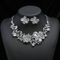 Zinc Alloy Jewelry Sets Stud Earring & necklace Flower plated 2 pieces & fashion jewelry & for woman & with rhinestone nickel lead & cadmium free Length Approx 17.72 Inch Sold By Set