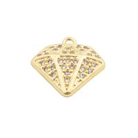Cubic Zirconia Micro Pave Brass Pendant, Diamond Shape, high quality gold color plated, DIY & micro pave cubic zirconia, nickel, lead & cadmium free, 17x17x4mm, Hole:Approx 0.1mm, Approx 30PCs/Lot, Sold By Lot
