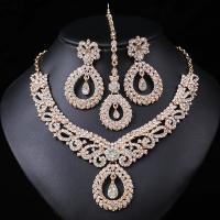 Zinc Alloy Jewelry Sets forehead chain & Stud Earring & necklace gold color plated three pieces & fashion jewelry & for woman & with rhinestone nickel lead & cadmium free 55mm 55mm Length Approx 16.54 Inch Sold By Set